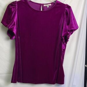 Puff-Sleeve Velvet Blouse in Vibrant Magenta